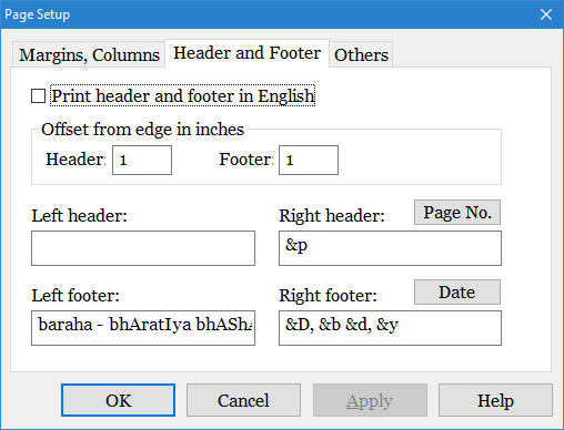 Baraha - Page Setup - Header and Footer